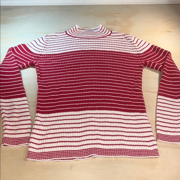 Studio Works Sweaters - Striped Red and White Women's Cable knit Sweater Cotton  Sz S